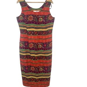 Bentley Colorful Mix Print Maxi Dress Sleeveless Sz 12 Split Hem Vacation Resort